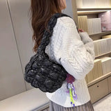 Ruched Nylon Women Shoulder Bag Quilted Handbag Small Tote P