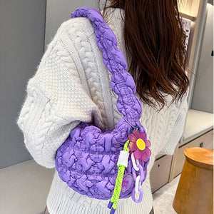 Ruched Nylon Women Shoulder Bag Quilted Handbag Small Tote P