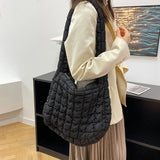 Ruched Quilted Canvas Shoulder Bag Women Handbag Crossbody Large Capacity Purse