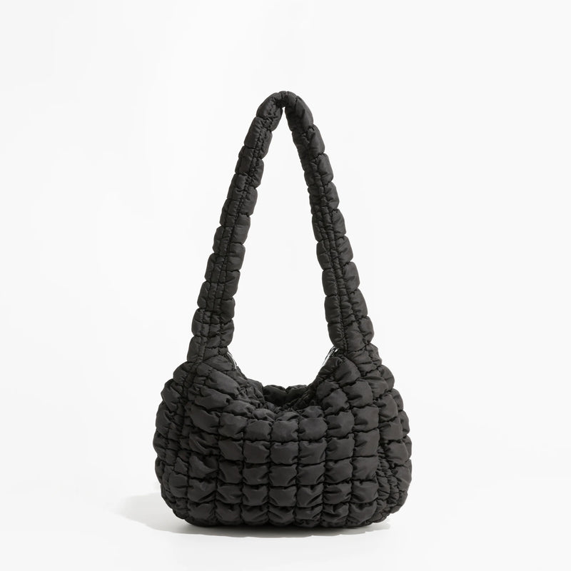 Ruched Quilted Canvas Shoulder Bag Women Handbag Crossbody Large Capacity Purse