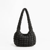 Ruched Quilted Canvas Shoulder Bag Women Handbag Crossbody Large Capacity Purse