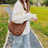 Ruched Quilted Canvas Shoulder Bag Women Handbag Crossbody Large Capacity Purse