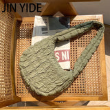 Casual Ruched Quilted Women Shoulder Bags Hobos Nylon Lady Handbags
