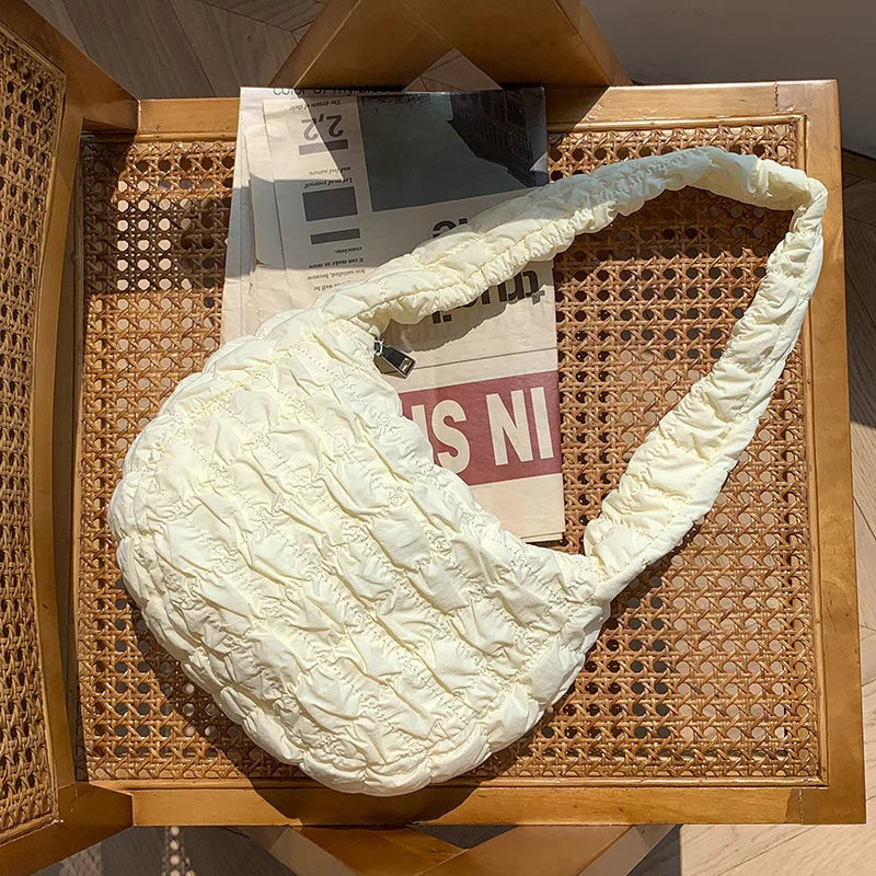 Casual Ruched Quilted Women Shoulder Bags Hobos Nylon Lady Handbags
