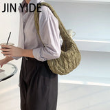 Casual Ruched Quilted Women Shoulder Bags Hobos Nylon Lady Handbags