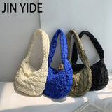 Casual Ruched Quilted Women Shoulder Bags Hobos Nylon Lady Handbags