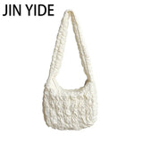 Casual Ruched Quilted Women Shoulder Bags Hobos Nylon Lady Handbags