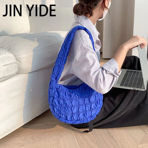 Casual Ruched Quilted Women Shoulder Bags Hobos Nylon Lady Handbags