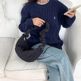 Ruched Strap Nylon Shoulder Bag for Women Quilted Padded Crossbody Tote