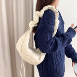 Ruched Strap Nylon Shoulder Bag for Women Quilted Padded Crossbody Tote