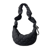 Ruched Strap Nylon Shoulder Bag for Women Quilted Padded Crossbody Tote