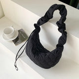 Ruched Strap Nylon Shoulder Bag for Women Quilted Padded Crossbody Tote
