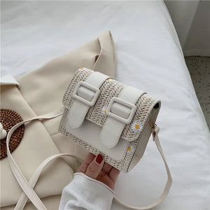 Daisy Embroidery Crossbody Bag Ladies Shoulder Straw Bag