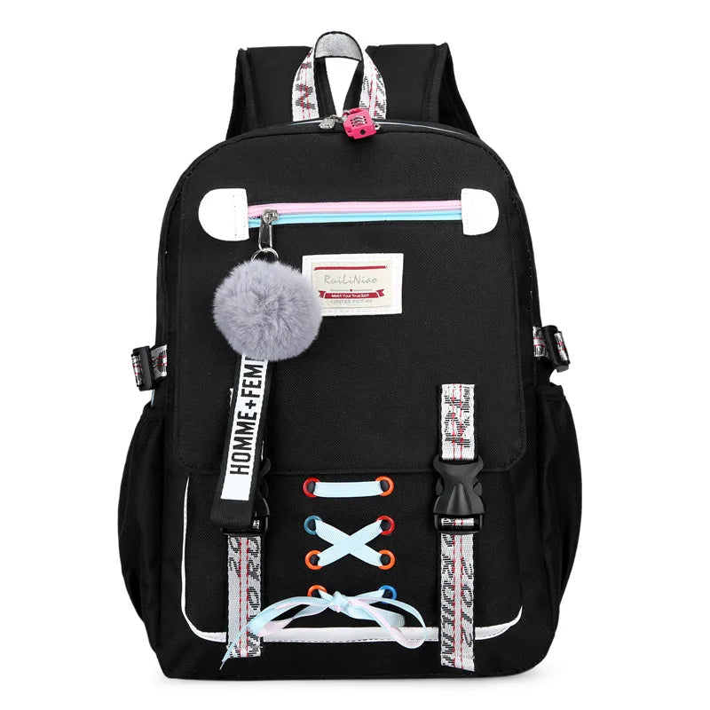 Girls Women Backpacks School Backpack USB Charging Schoolbag Backpack