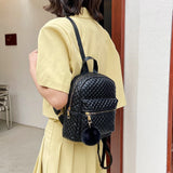 Casual School Style Lattice Pattern Women Backpack Retro PU Leather