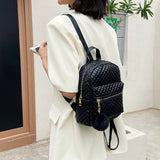 Casual School Style Lattice Pattern Women Backpack Retro PU Leather