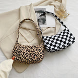 Plaid Leopard Print Nylon Shoulder Bag for Women
