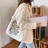 Casual Cartoon Print Canvas Shoulder Bag Women Large Capacity Tote Bag