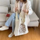 Casual Cartoon Print Canvas Shoulder Bag Women Large Capacity Tote Bag