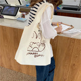 Casual Cartoon Print Canvas Shoulder Bag Women Large Capacity Tote Bag