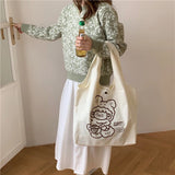 Casual Cartoon Print Canvas Shoulder Bag Women Large Capacity Tote Bag