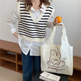 Casual Cartoon Print Canvas Shoulder Bag Women Large Capacity Tote Bag