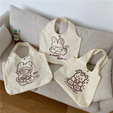 Casual Cartoon Print Canvas Shoulder Bag Women Large Capacity Tote Bag
