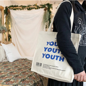 Casual Shoulder Bag Women Letter Print Large Capacity Canvas Shopping Bags