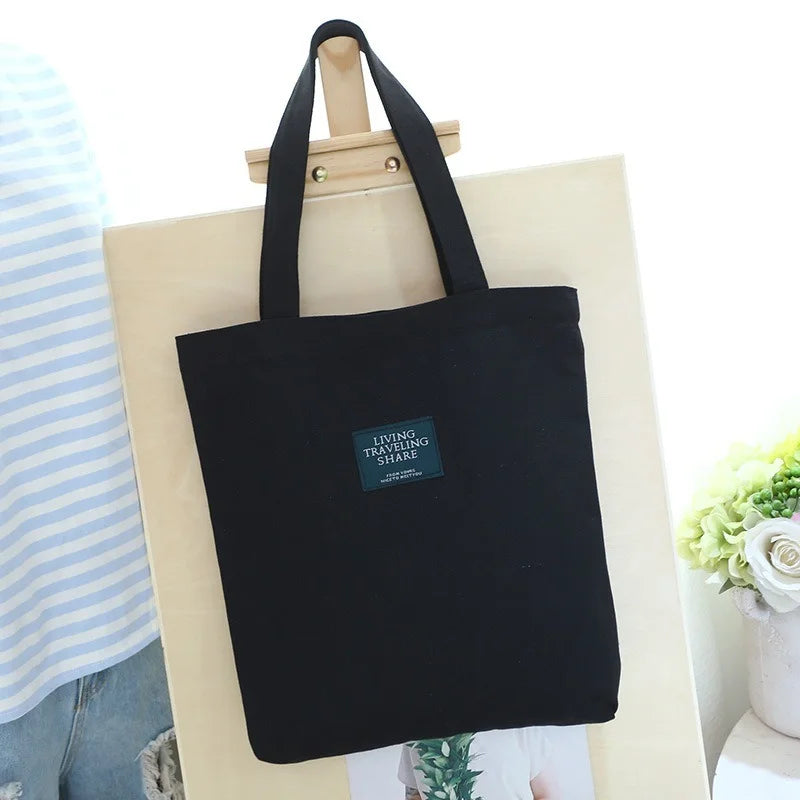 Casual Shoulder Bag Canvas Shopping Bag Zipper Reusable Bag
