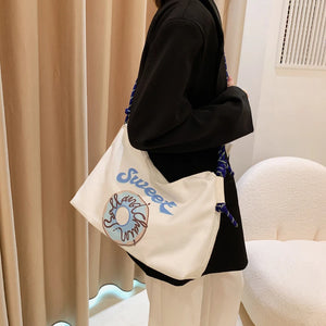 Canvas School Bags Japanese Cartoon Print Messenger Bag