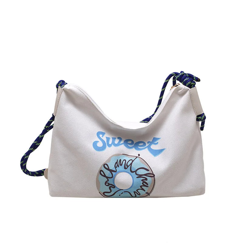 Canvas School Bags Japanese Cartoon Print Messenger Bag