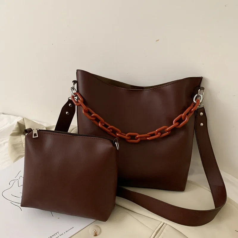 Casual Simply Buckets Pu Leather Shoulder Bag