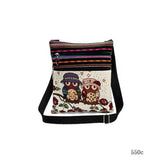Women Owl Printed Messenger Bag Double Zipper Shoulder Bag