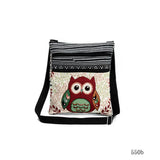 Women Owl Printed Messenger Bag Double Zipper Shoulder Bag