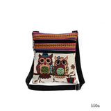 Women Owl Printed Messenger Bag Double Zipper Shoulder Bag
