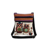 Women Owl Printed Messenger Bag Double Zipper Shoulder Bag
