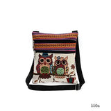 Women Owl Printed Messenger Bag Double Zipper Shoulder Bag