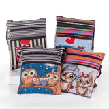 Women Owl Printed Messenger Bag Double Zipper Shoulder Bag