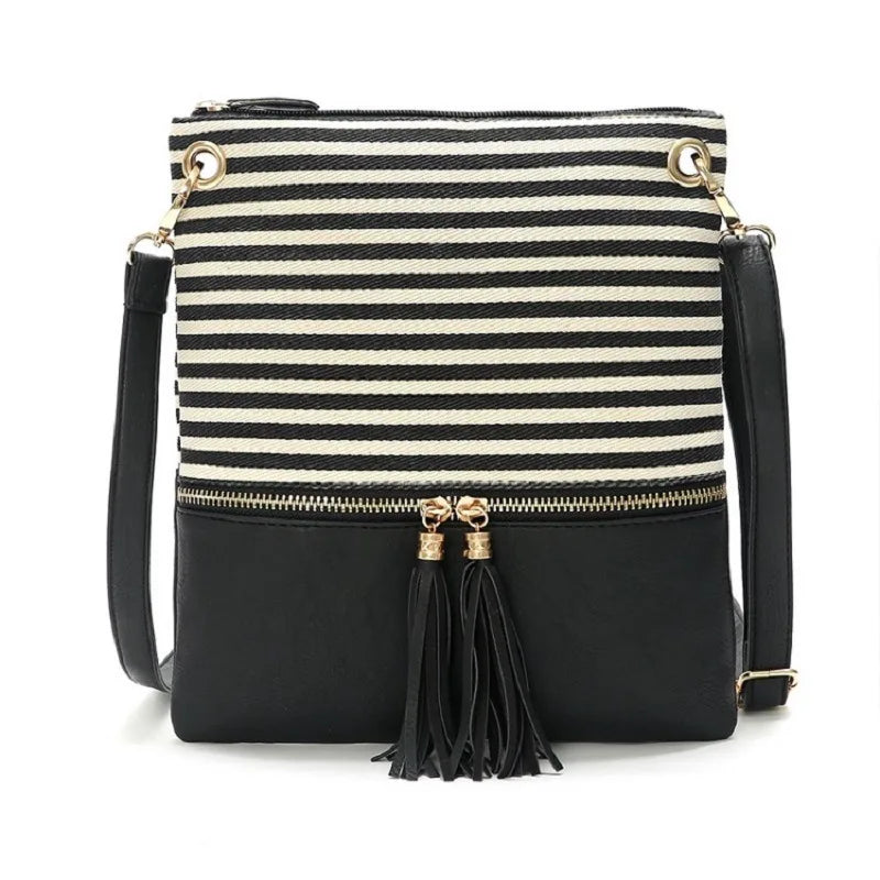Stripe Panelled PU Leather Crossbody Shoulder Messenger Bags