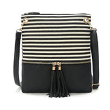 Stripe Panelled PU Leather Crossbody Shoulder Messenger Bags