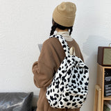 Plush Cow Pattern School Backpack Large Capacity Street Travel Bagpack