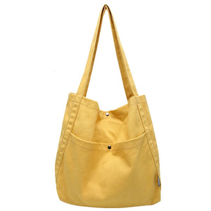 Casual Solid Canvas Shoulder Bags Large Capacity Female Tote Bag