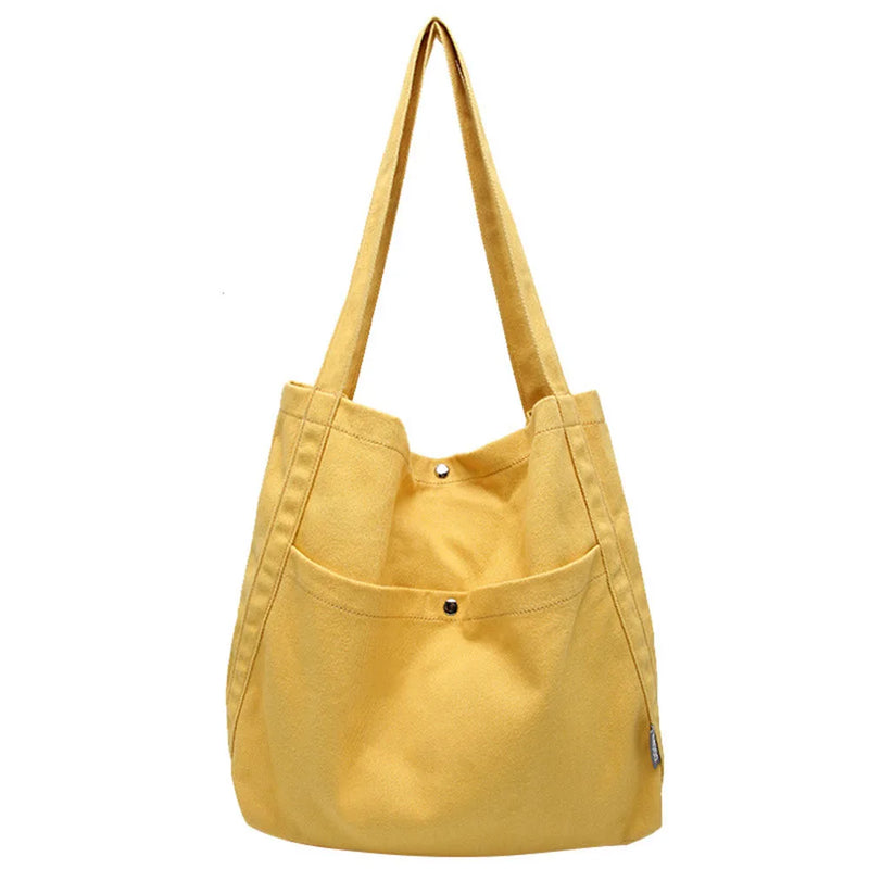 Casual Solid Canvas Shoulder Bags Large Capacity Female Tote Bag