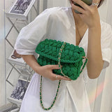 Solid Hand-woven Women Handbags Cotton Crochet Shoulder Messenger Bag