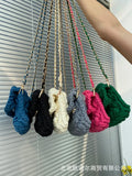 Solid Hand-woven Women Handbags Cotton Crochet Shoulder Messenger Bag