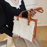 Soft Lambswool Large Totes Bags for Women Winter Plush Handbags