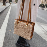 Soft Lambswool Large Totes Bags for Women Winter Plush Handbags
