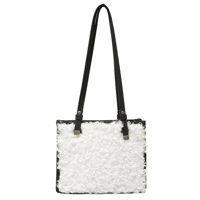 Soft Lambswool Large Totes Bags for Women Winter Plush Handbags