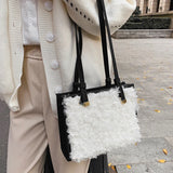 Soft Lambswool Large Totes Bags for Women Winter Plush Handbags