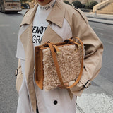 Soft Lambswool Large Totes Bags for Women Winter Plush Handbags